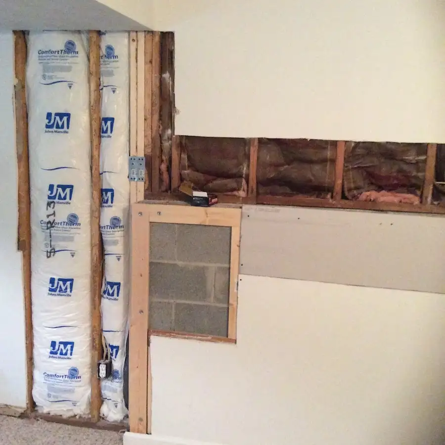 Wall insulation replacement during Basement Flood Cleanup in D'Iberville